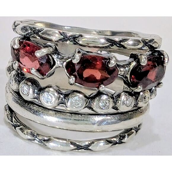 Sundance Catalog Sterling Silver Garnet Diamond All Together Ring Size 5 Israel - Picture 1 of 9